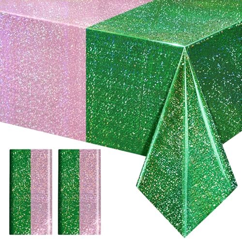 2 Pack Green Pale Pink Holographic Tablecloth 40x108