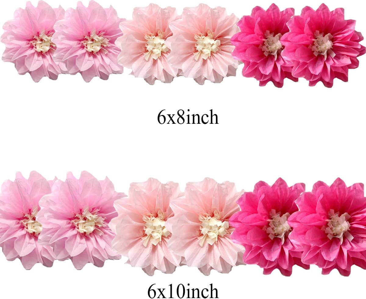 12pcs Pink Paper Pom Poms Wedding Decor DIY Hanging Flowers