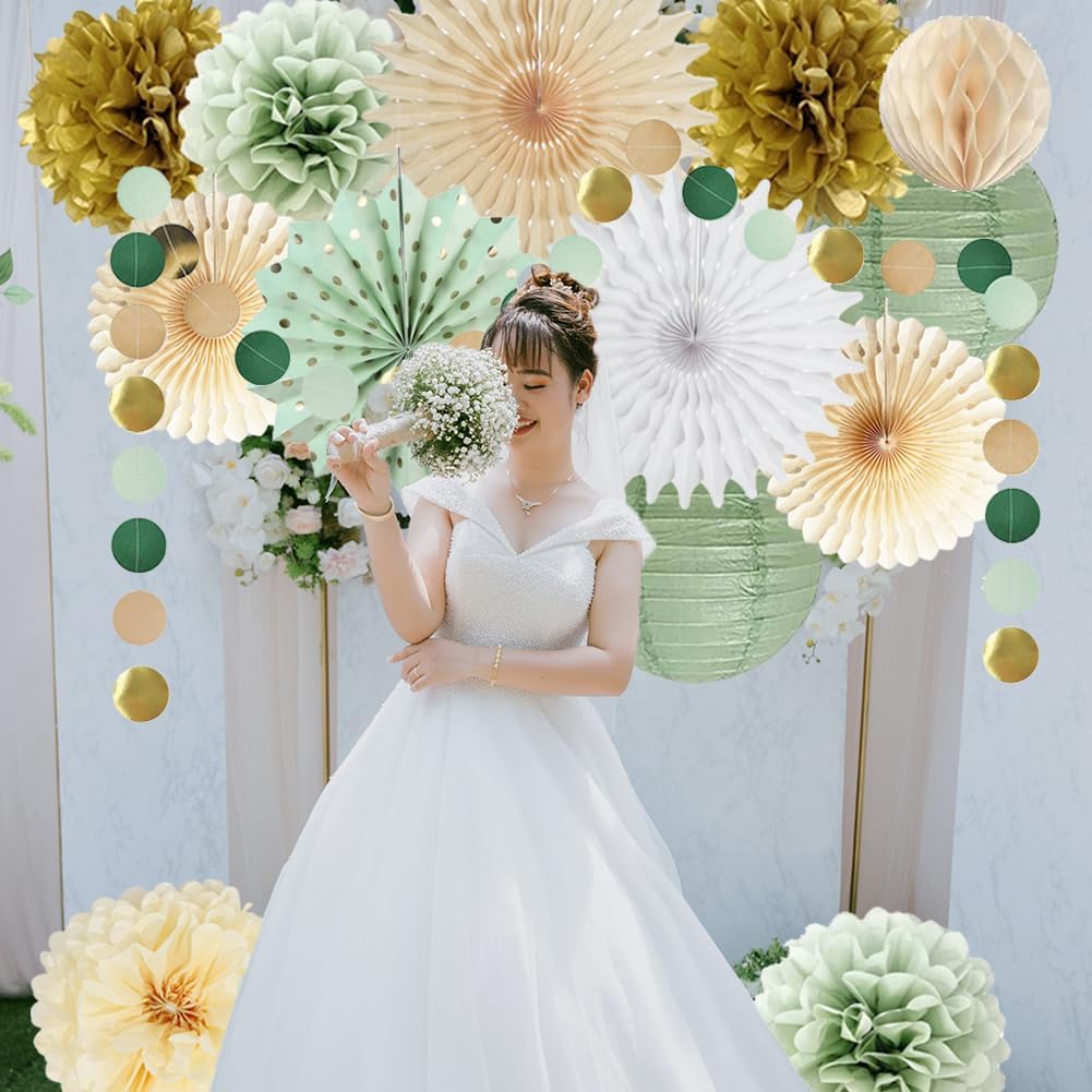 Sage Green Party Decorations with Gold and Beige