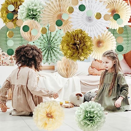 Sage Green Party Decorations with Gold and Beige