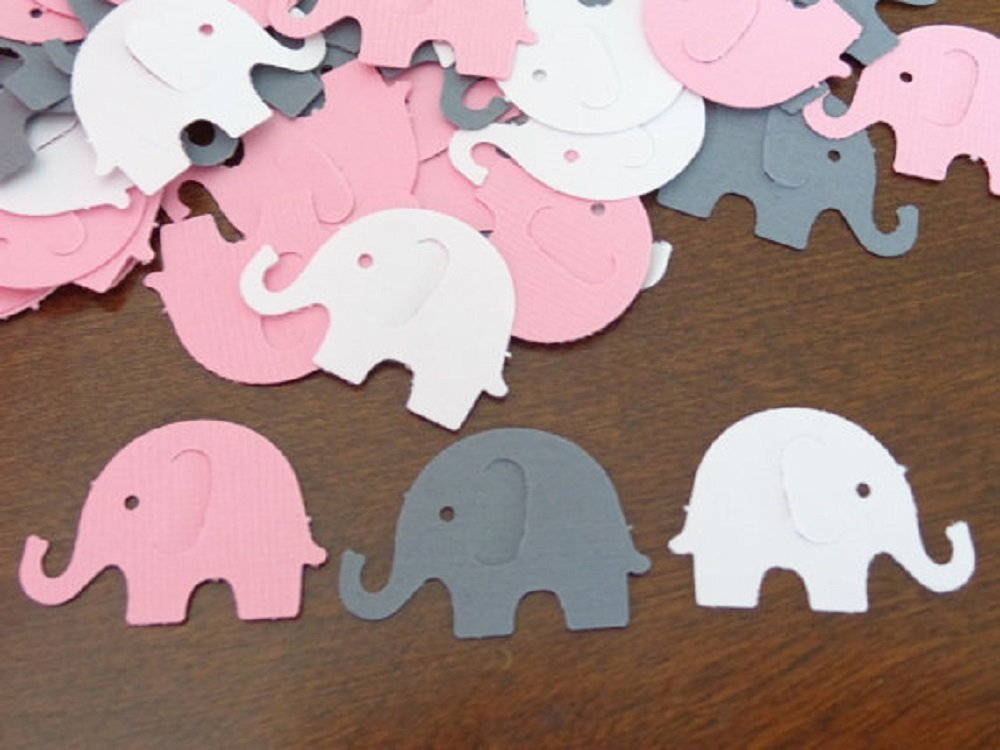 Pink Grey White Elephant Confetti Set of 150 Pieces