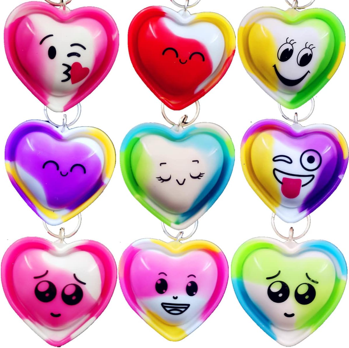 20 Pack Reversible Heart Fidget Keychains for Adults Kids