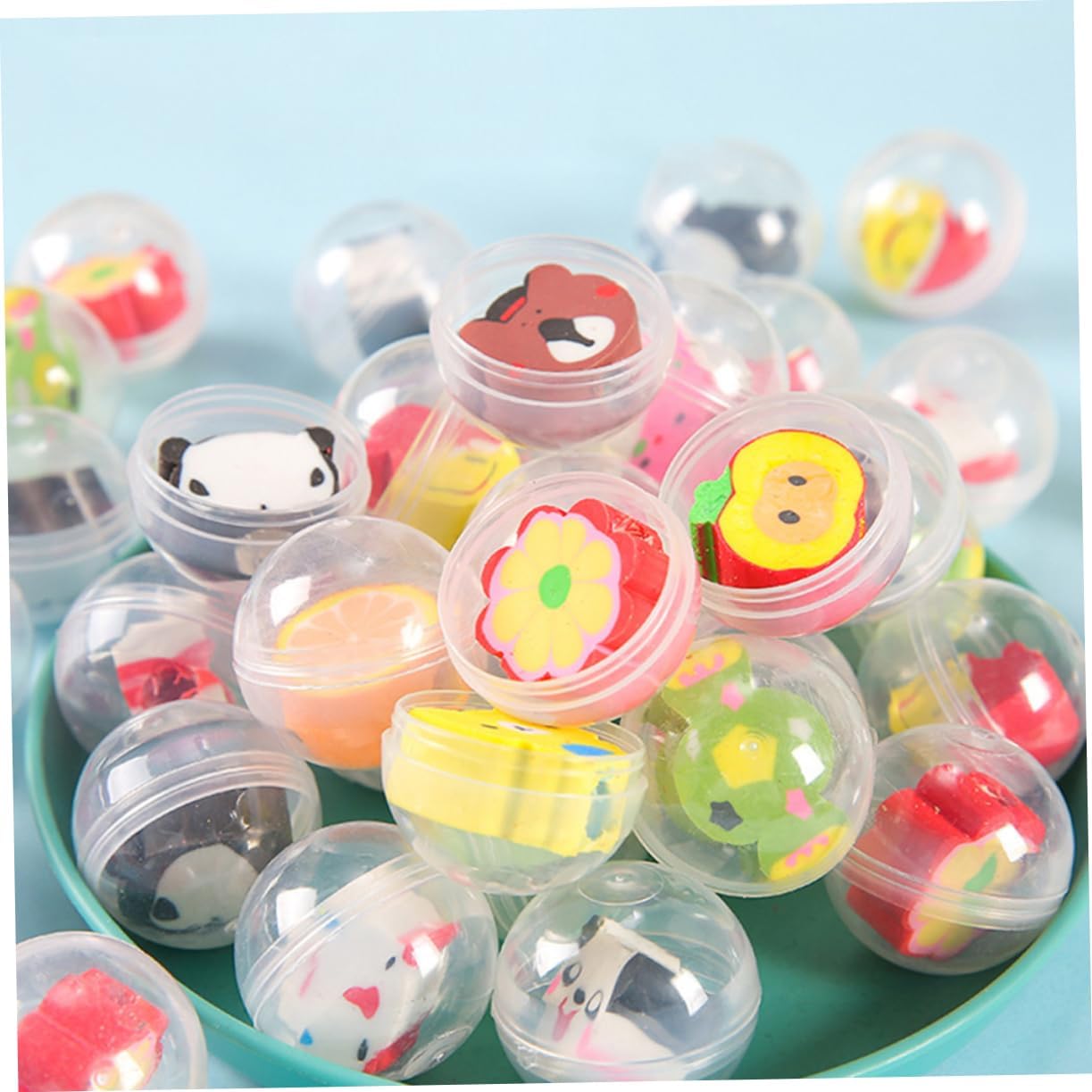 20 Pcs Refillable Capsules with Cute Pencil Topper Erasers