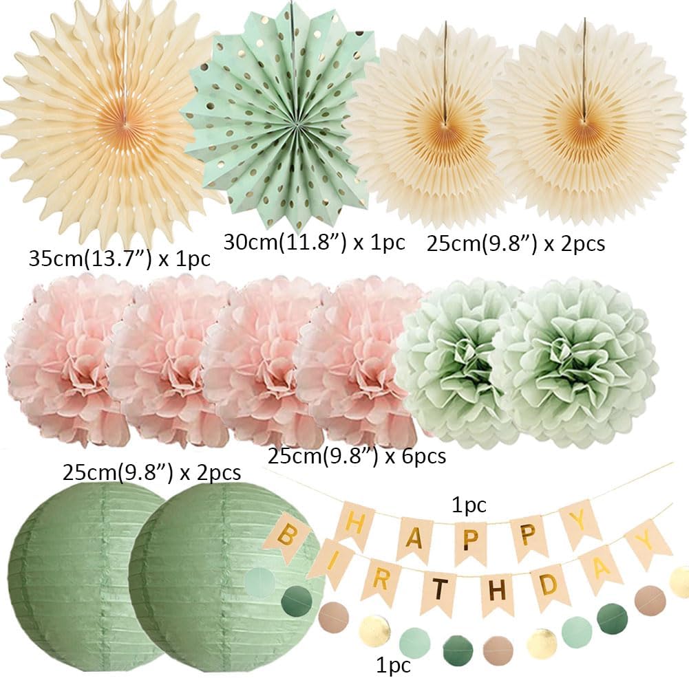 Sage Green and Pink Birthday Decorations Kit