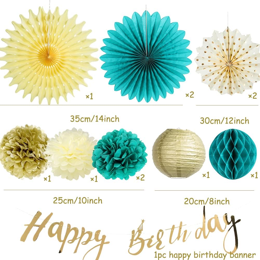 SUNBEAUTY Teal Gold Birthday Decor Set