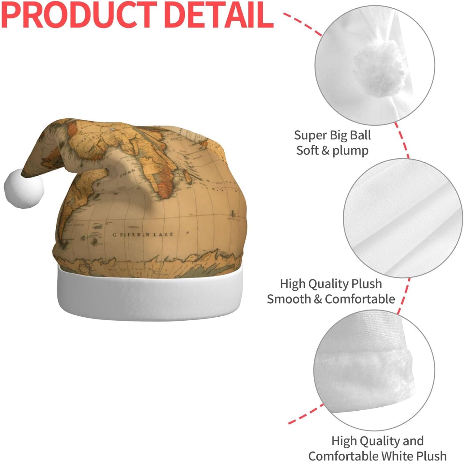 World Map Print Funny Christmas Santa Hat for Adults