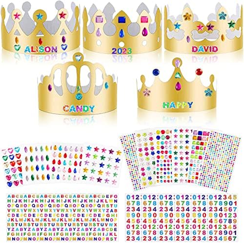 ZYNERY 47 PCS Golden Party Hats with Gem Stickers and Rhinestone Numbers