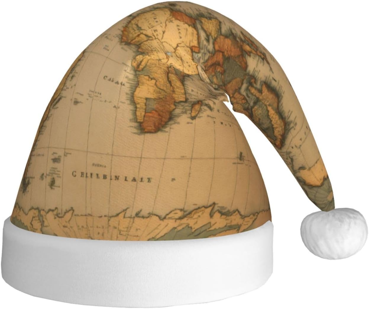 World Map Print Funny Christmas Santa Hat for Adults