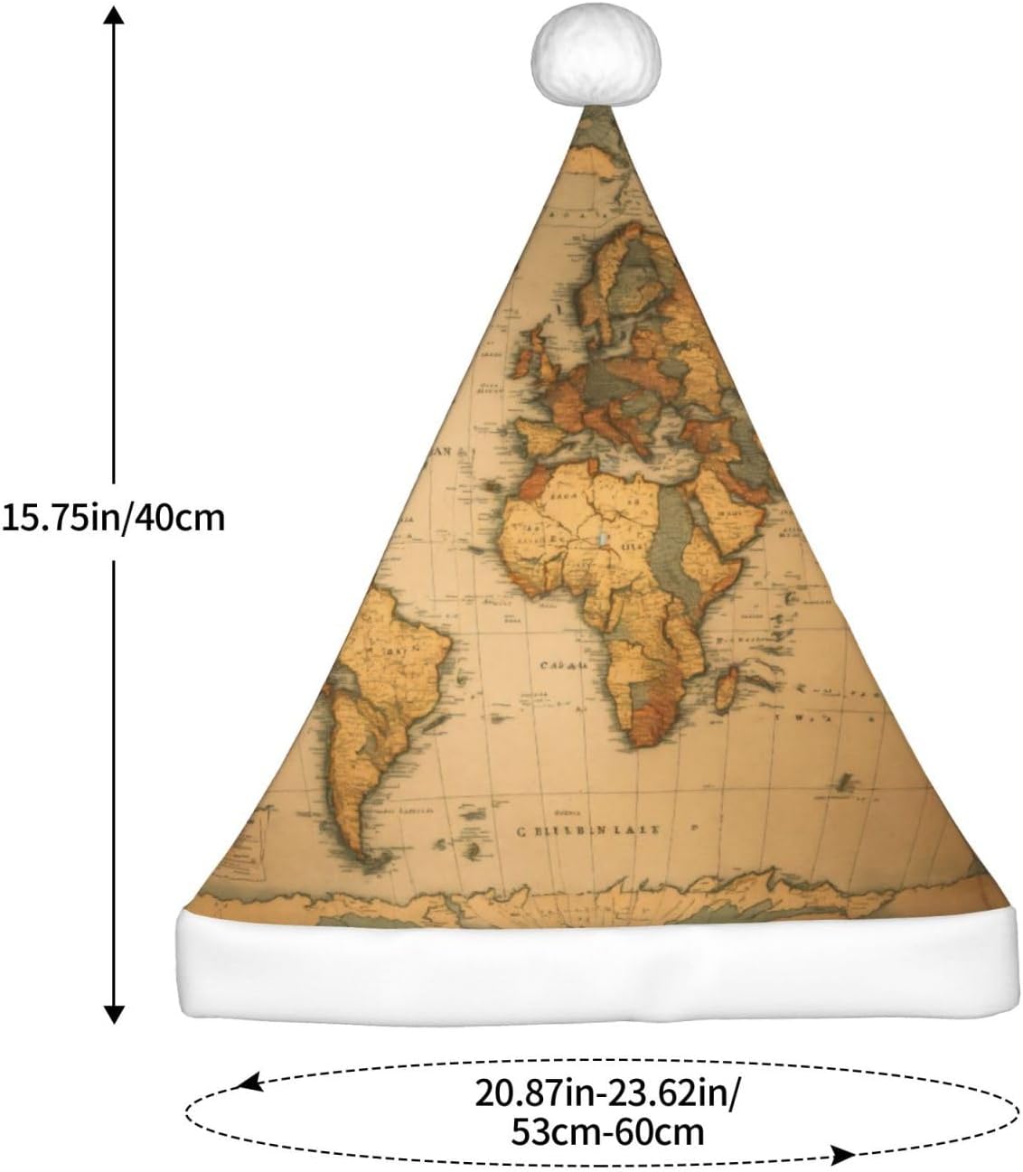World Map Print Funny Christmas Santa Hat for Adults