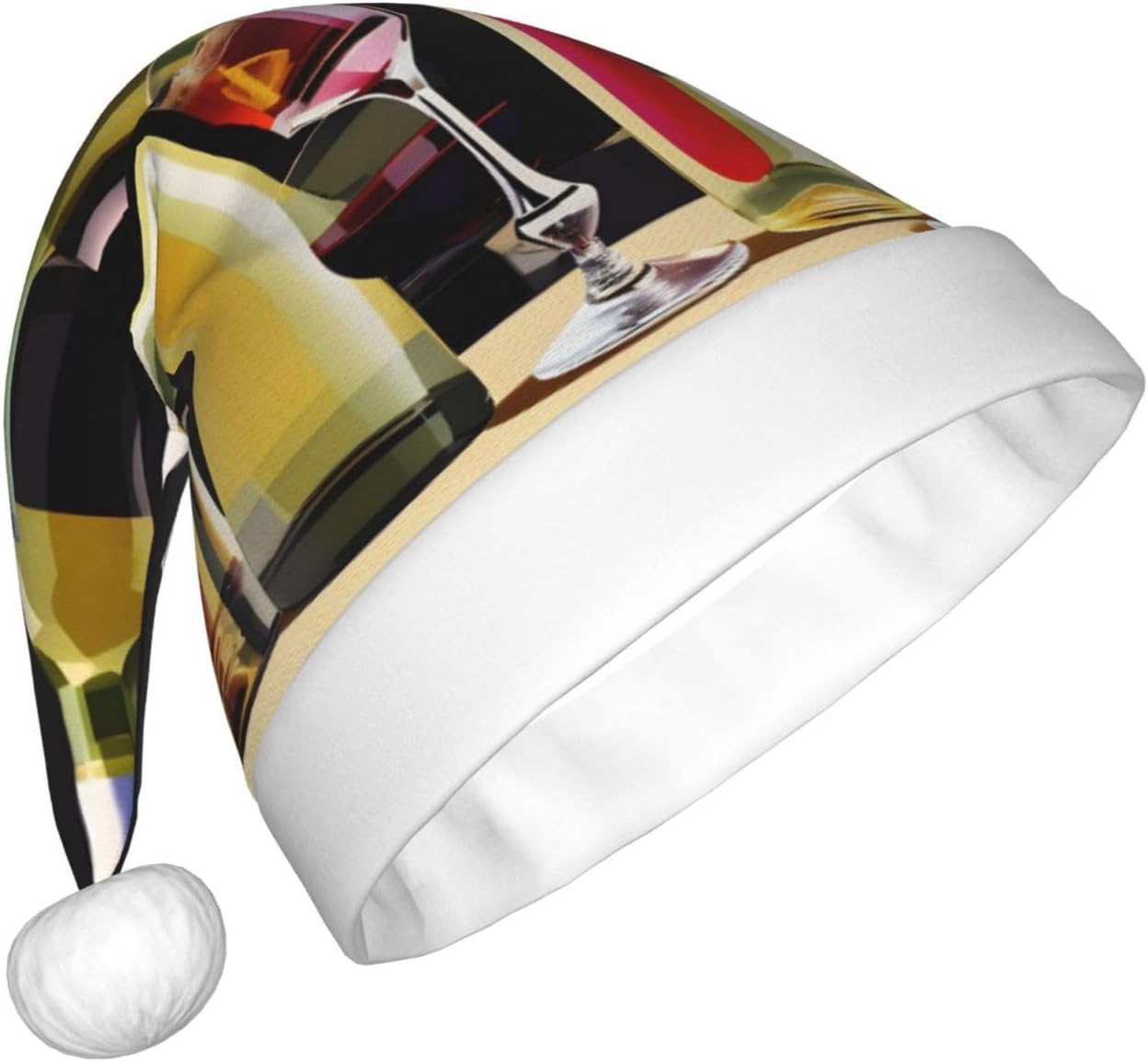 QinZheng Personalized Santa Hat with Cocktail Glasses and Wine Bottles Print