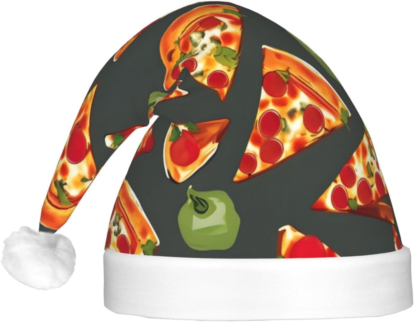 QinZheng LED Pizza Pattern Santa Hat Christmas Decor