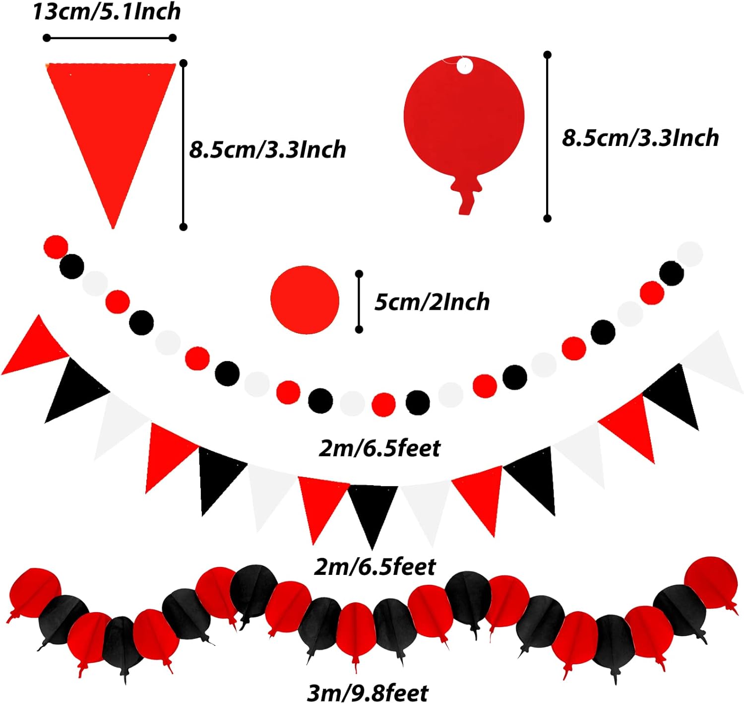 ZERODECO Black and Red Tissue Pom Poms Garland Decor