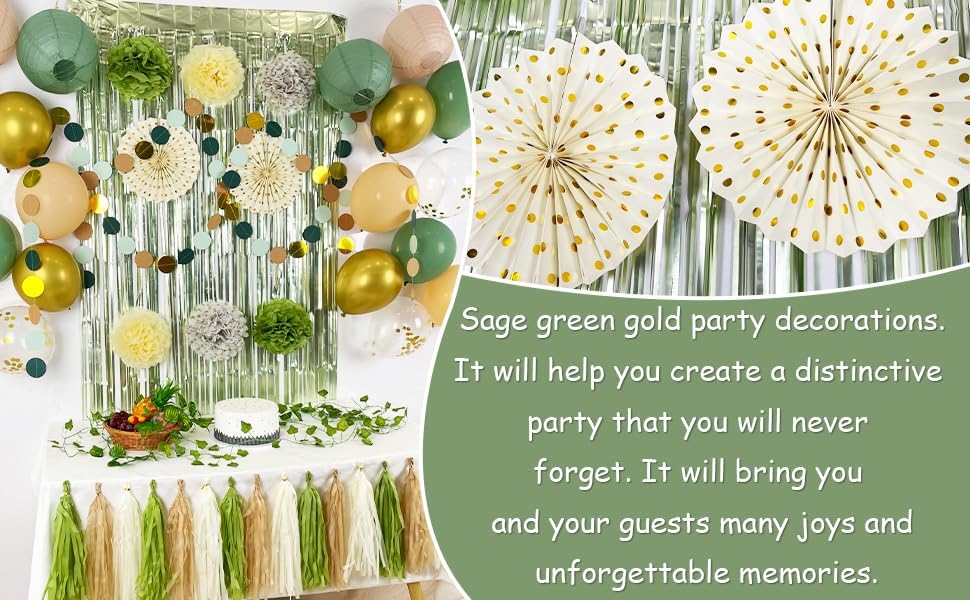 Sage Green Gold Party Decorations 45Pcs Kit
