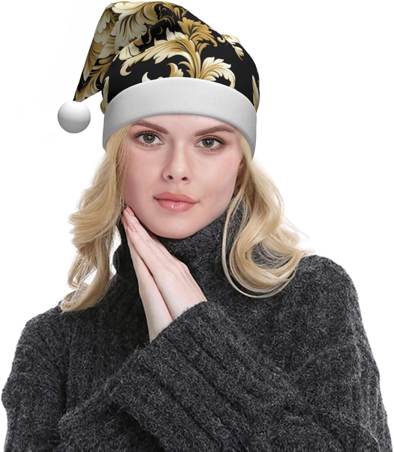 Damask Pattern Christmas Santa Hat Plush for Adults