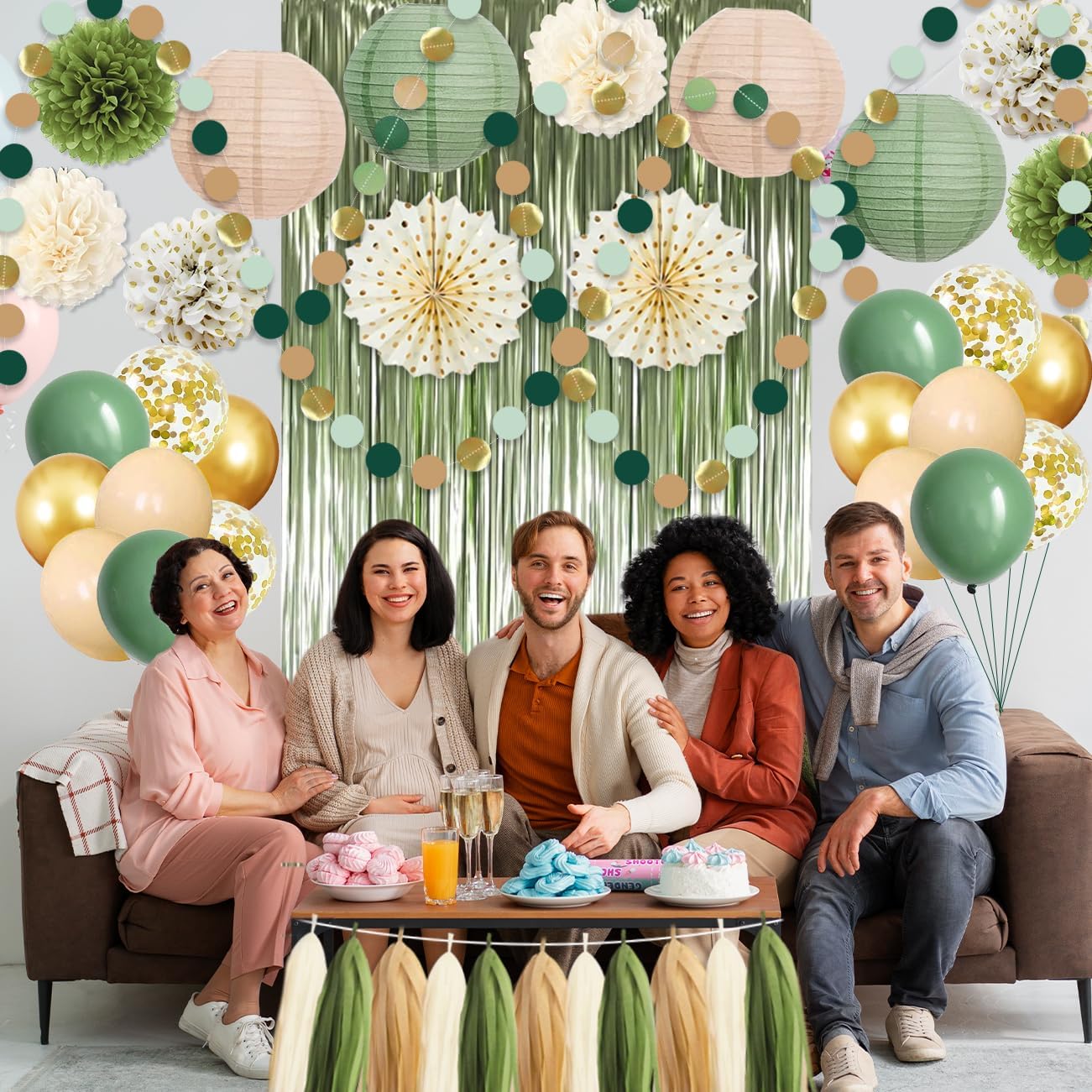 Sage Green Gold Party Decorations 45Pcs Kit