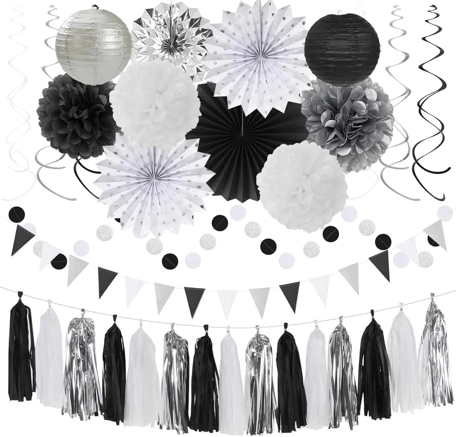 Black White Silver Party Decorations 33pcs Kit