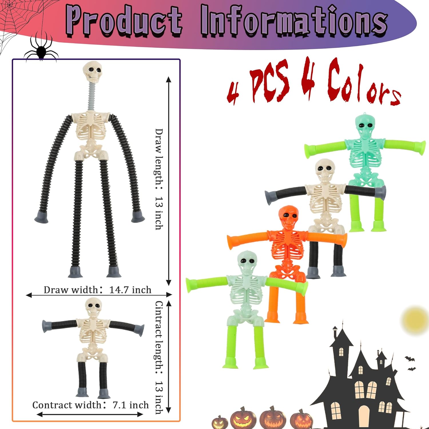 4 Pack Stretchy Skeleton Fidget Toys for Kids