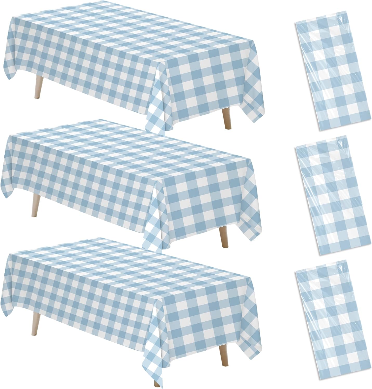 Light Blue Gingham Tablecloths 3 Pack Disposable Party Supplies