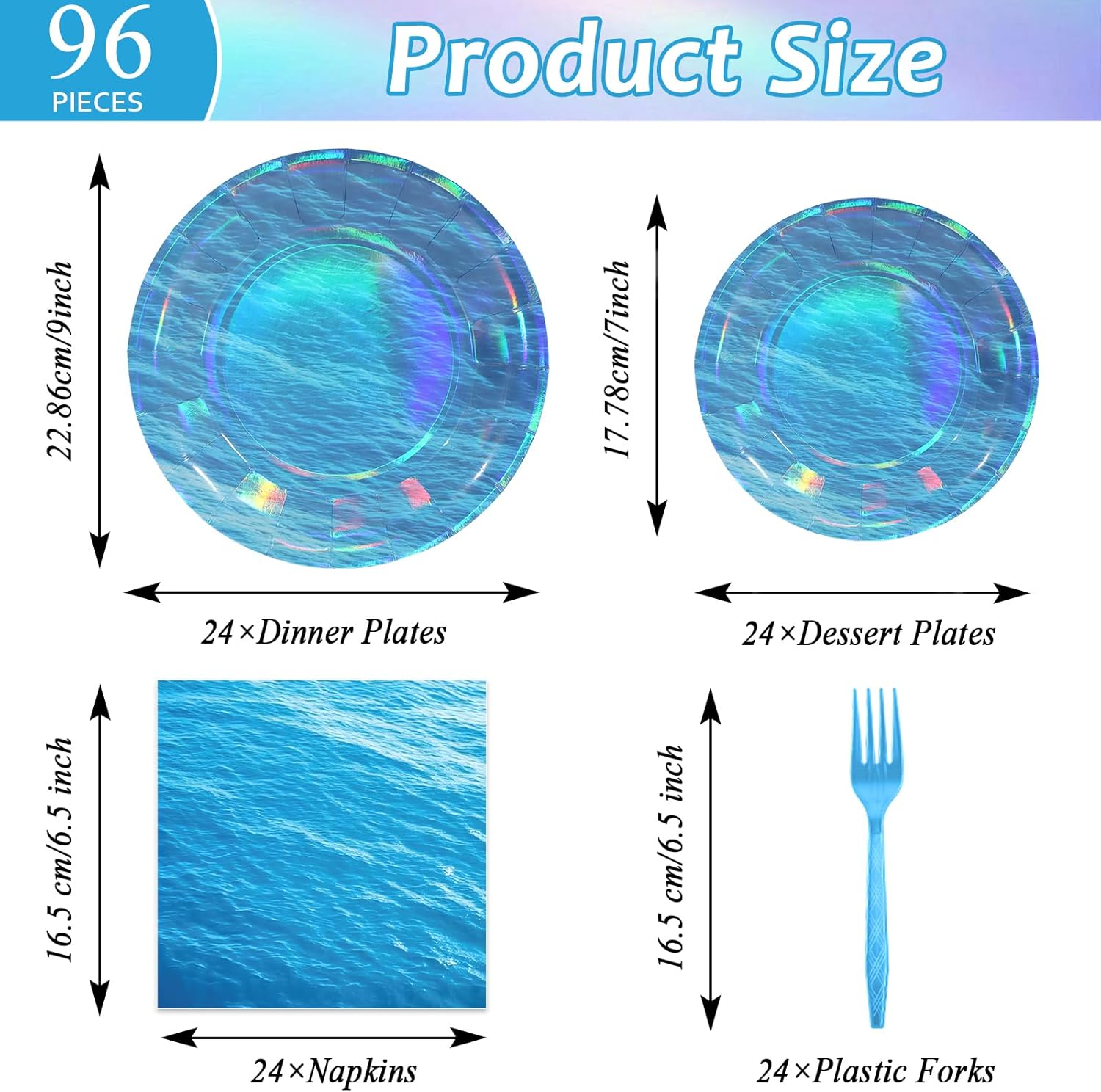 96 Pcs Iridescent Ocean Waves Party Plates and Napkins