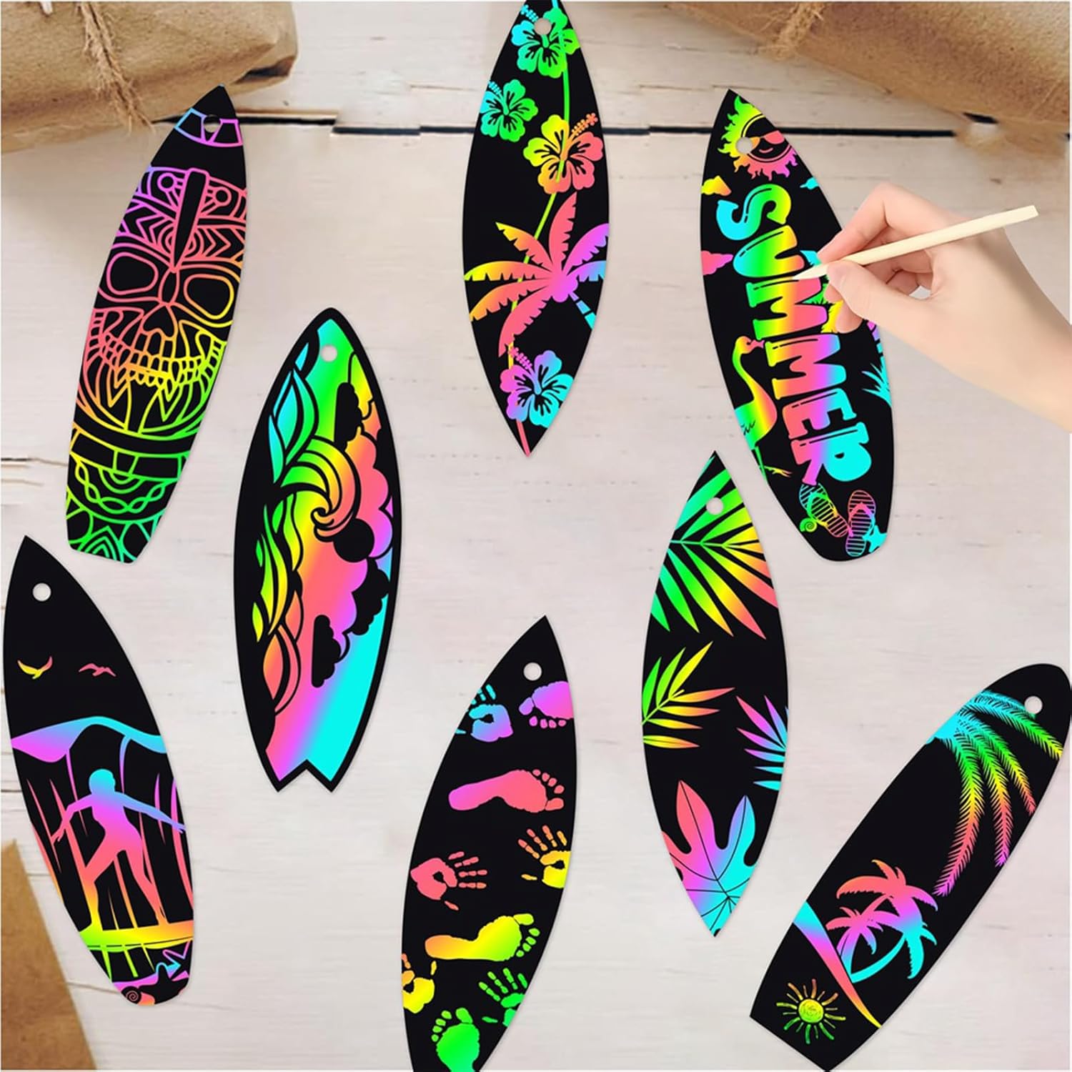 48PCS Rainbow Surfboard Scratch Art Paper for Kids