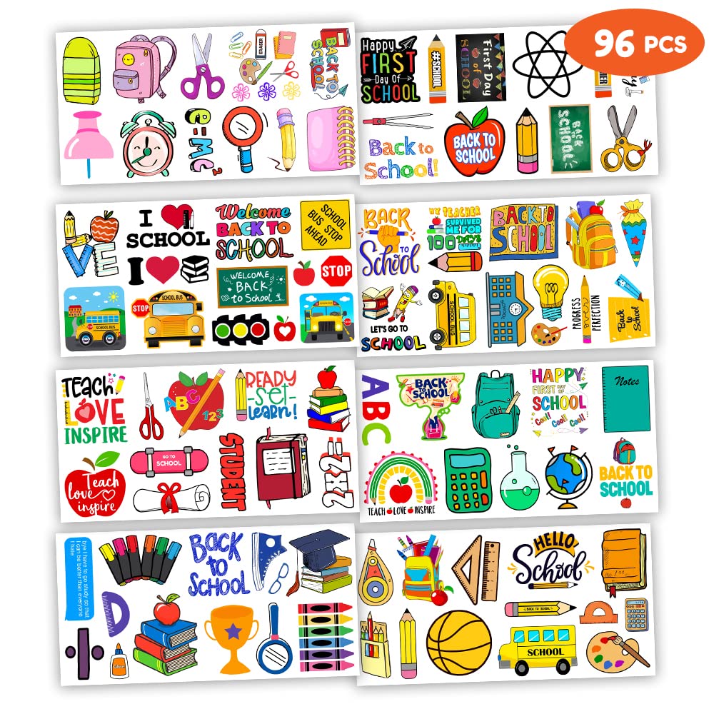 Welcome Back To School Temporary Tattoos 96 PCS Stickers