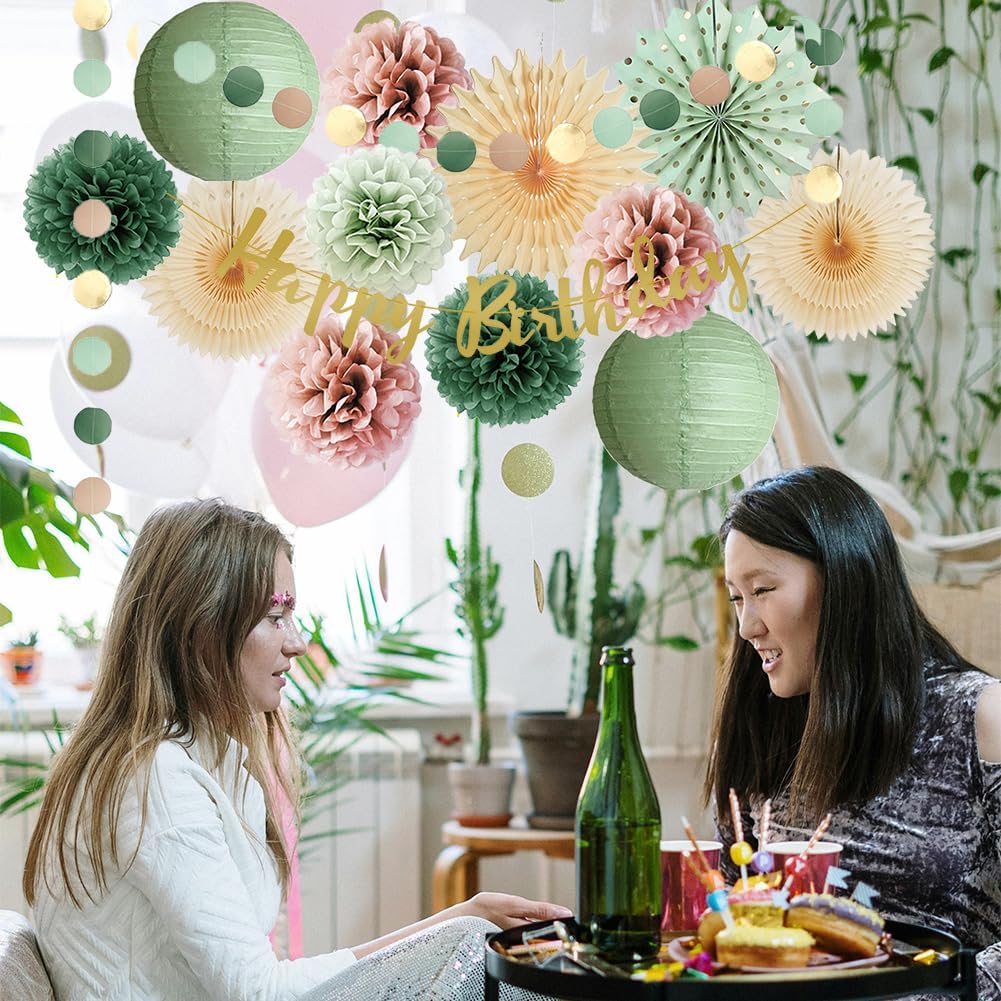 Sage Green and Dusty Pink Birthday Decor Kit