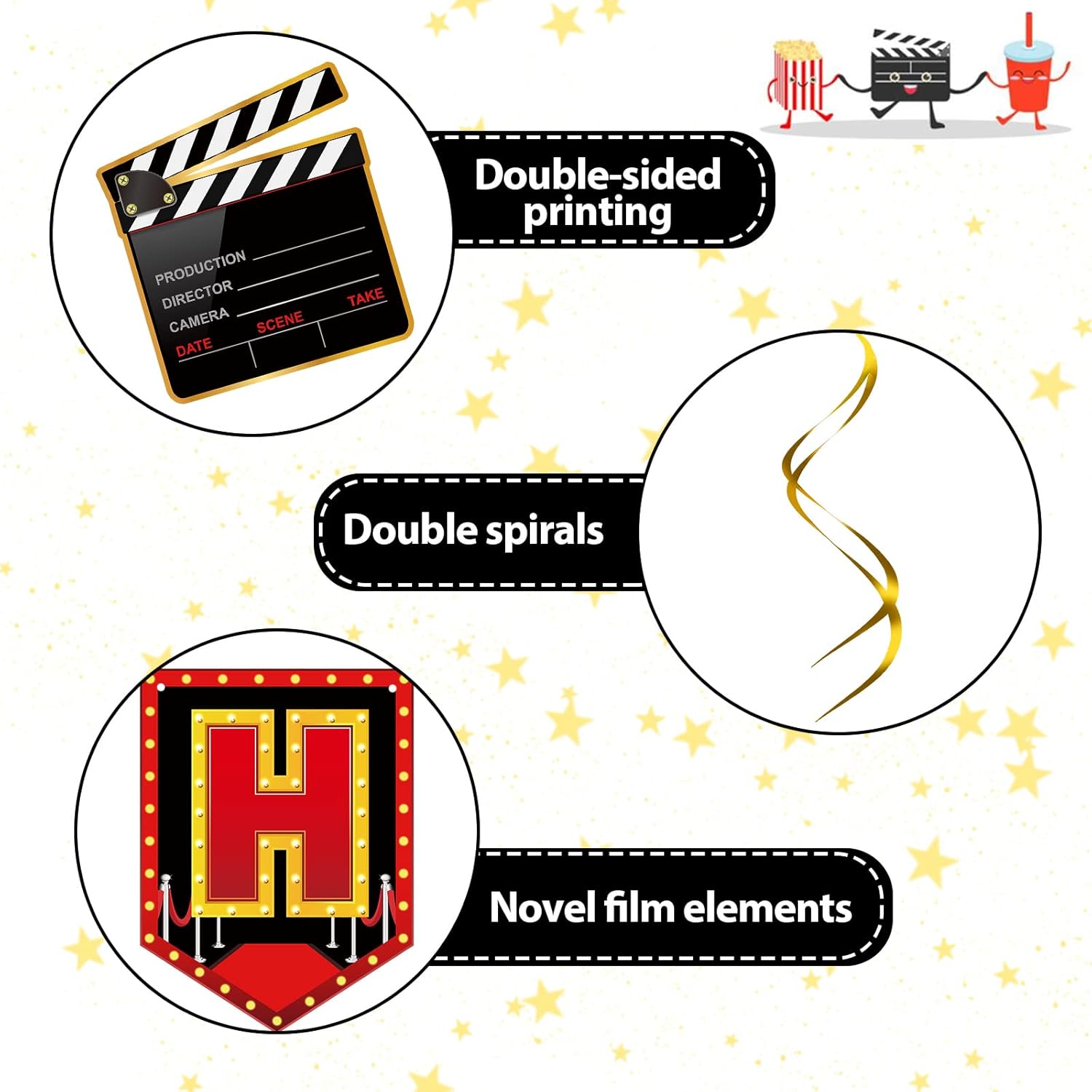 45 Piece Movie Night Decor Kit with Banner and Swirls