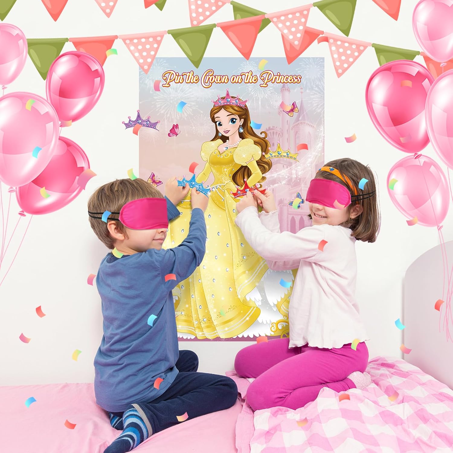 Pin The Crown on The Princess Party Game with Belle Poster and Stickers