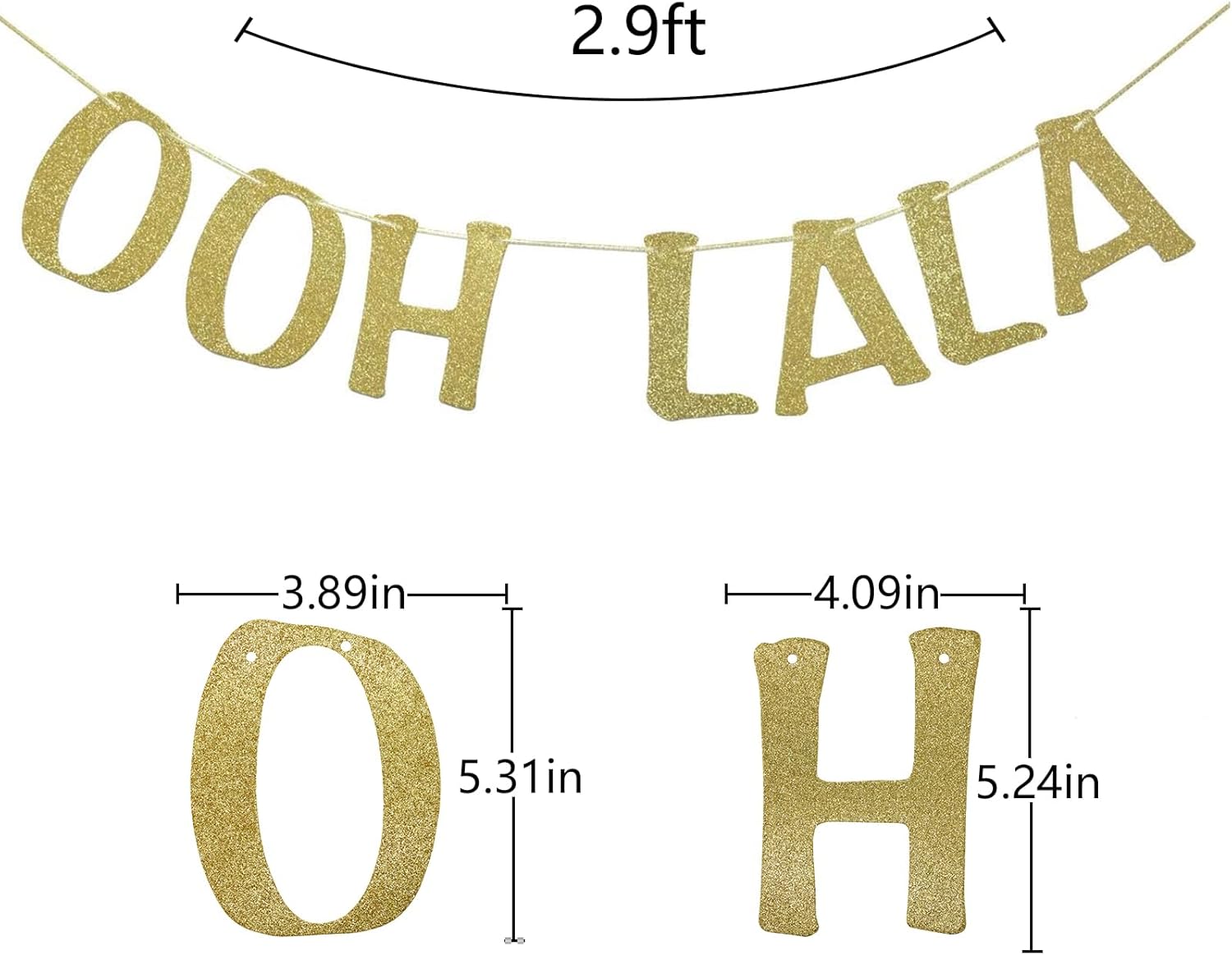 Paris Themed Gold Glitter Banner Decor