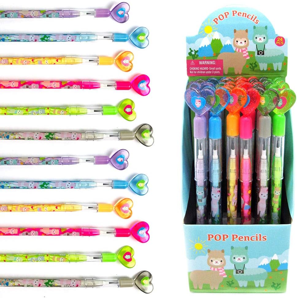 Tiny Mills 24 Pcs Llama Stacking Push Pencil Set
