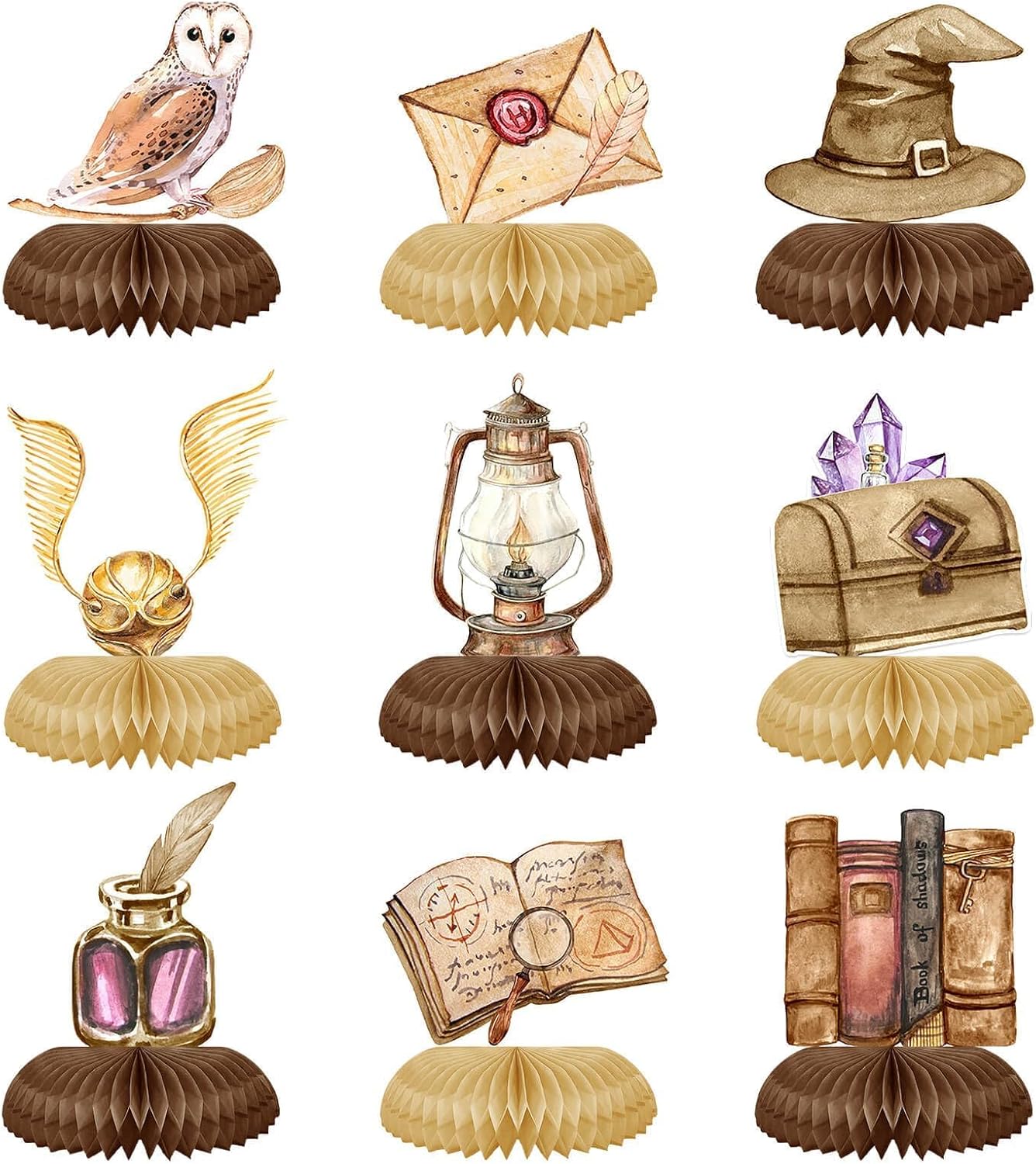 Magical Wizard Birthday Decorations 9Pcs Honeycomb Centerpieces