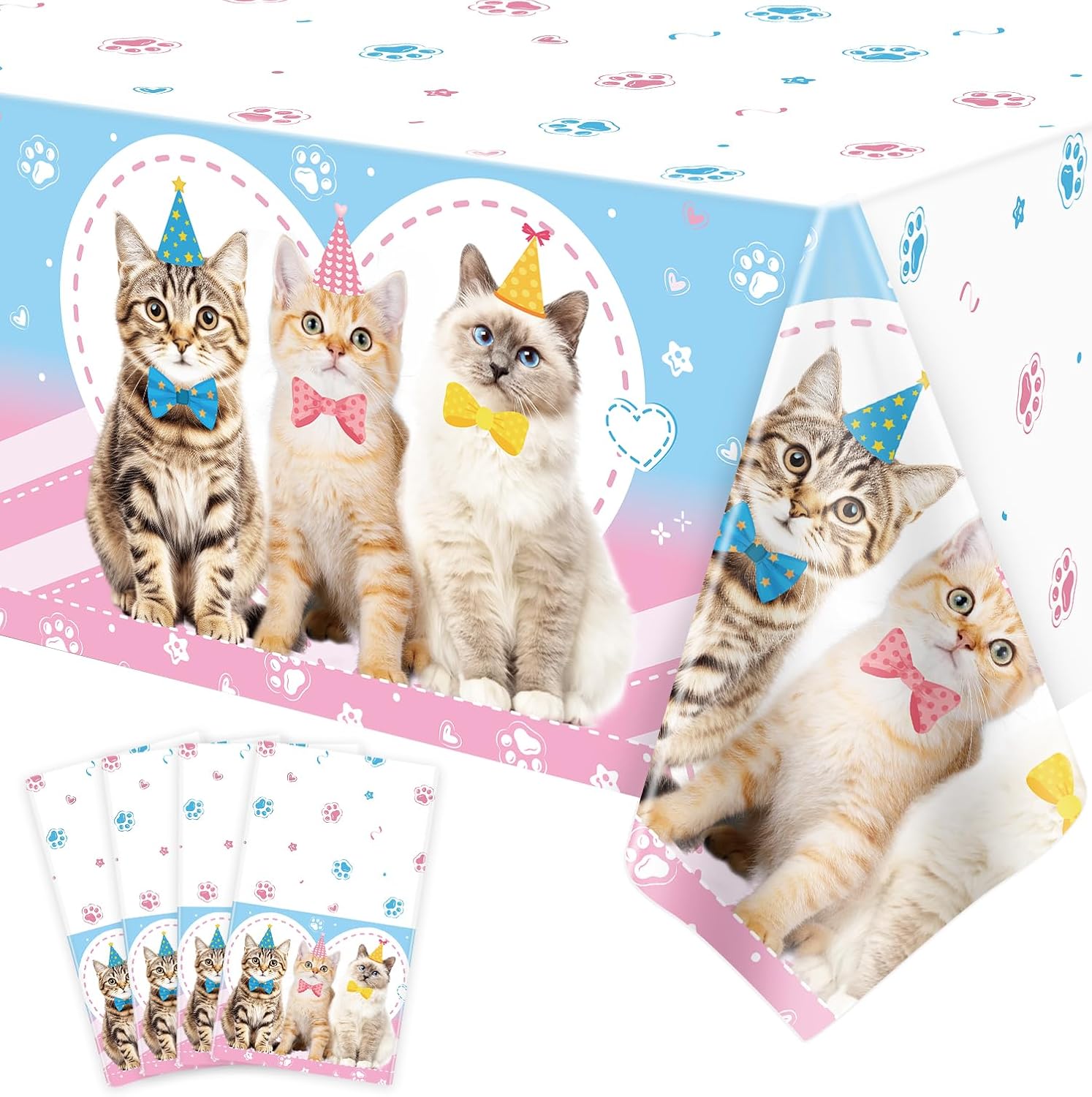 4 Pcs Cat Themed Tablecloth Set for Parties