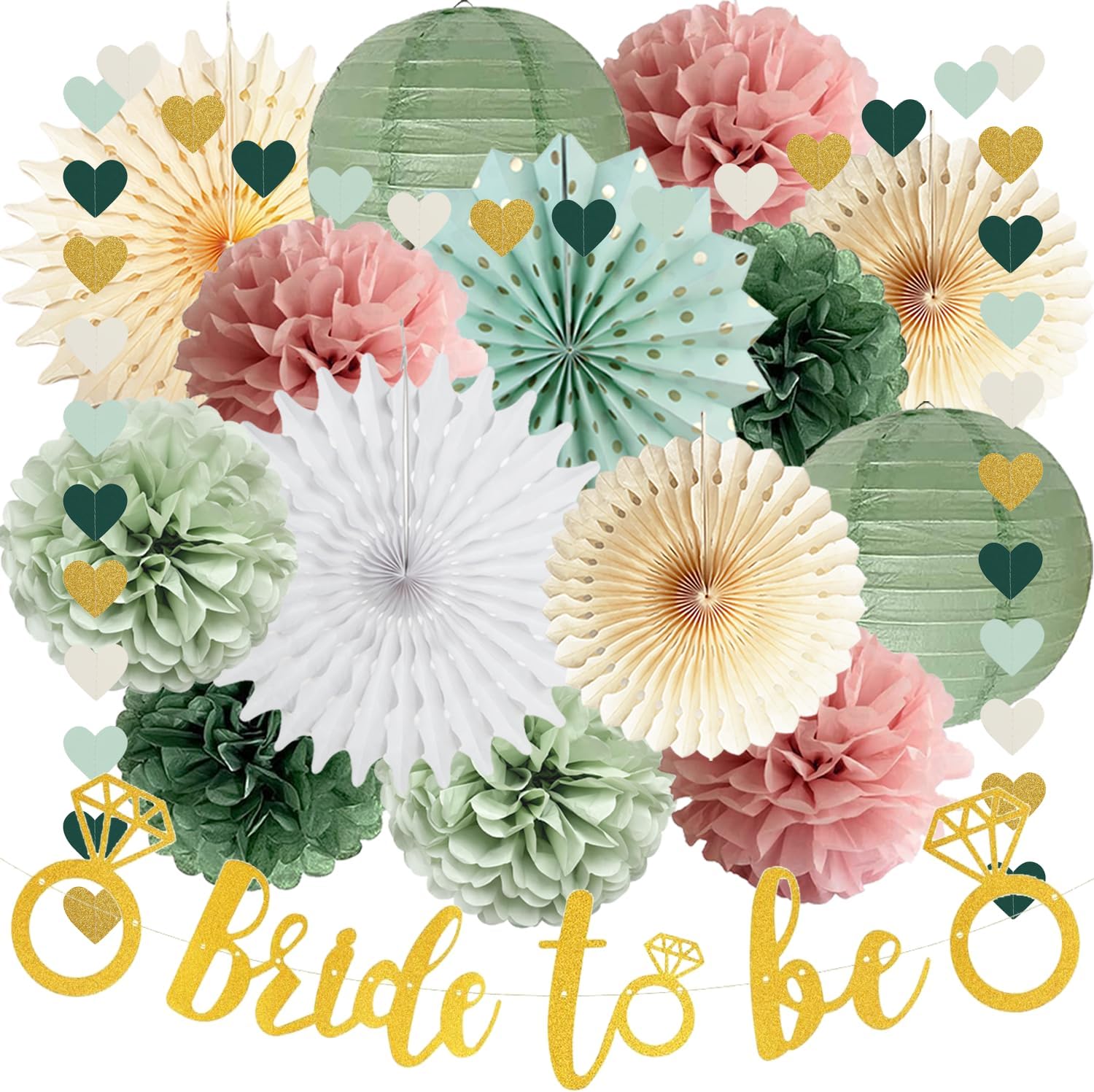 Sage Green Dusty Pink Bachelorette Decorations Set