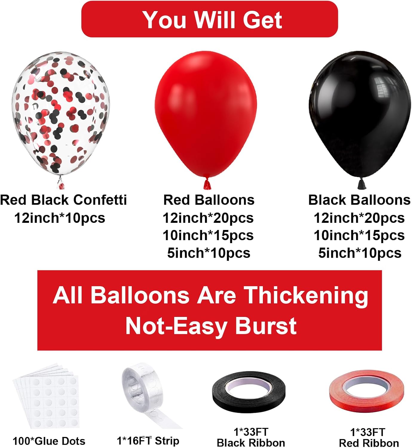 Bezente Black and Red Balloons Garland Kit 100Pcs