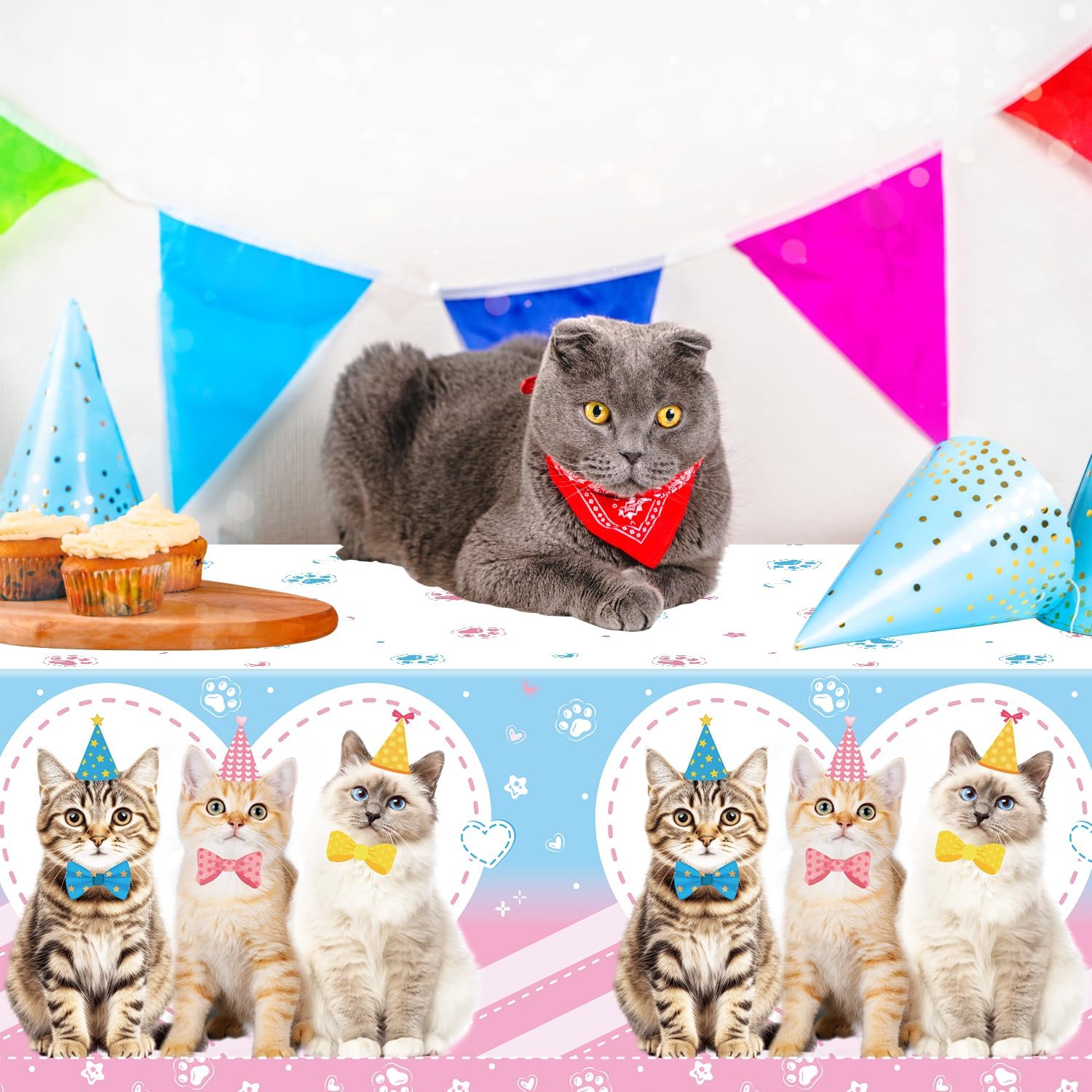 4 Pcs Cat Themed Tablecloth Set for Parties