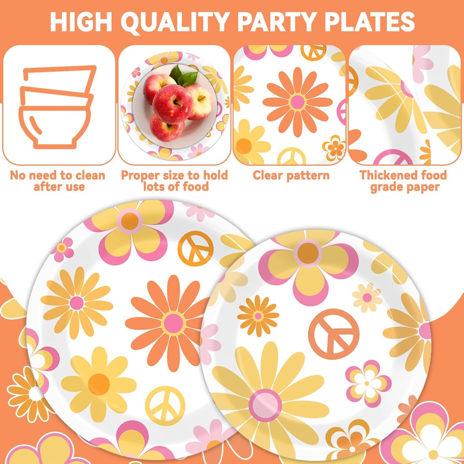 96 Pcs Retro Daisy Flower Party Supplies for 24 Guests