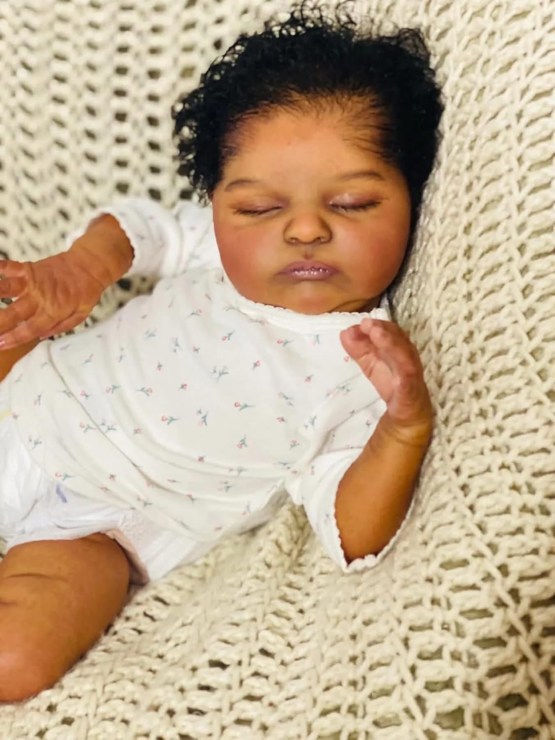 19 Inch Black Reborn Baby Doll with Curly Hair