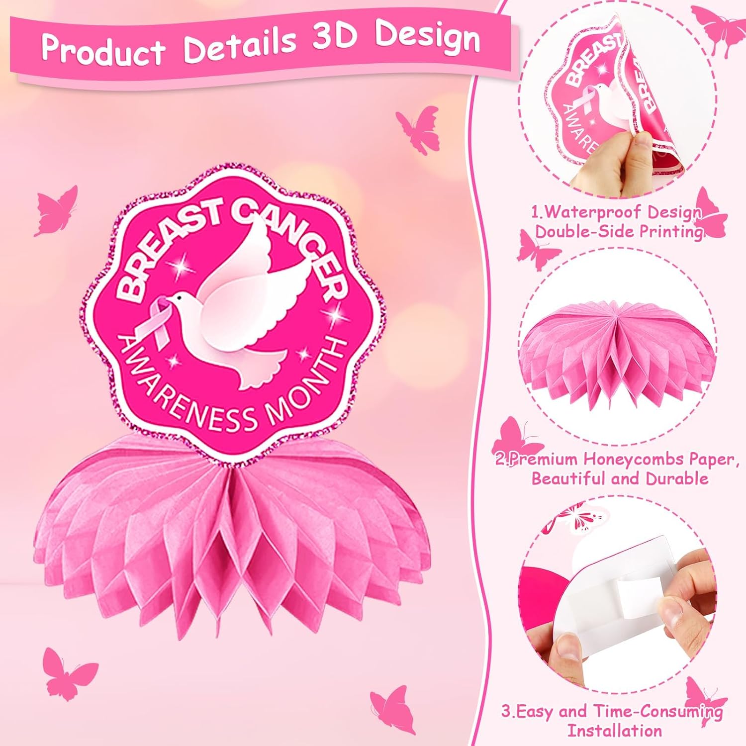JULMELON Breast Cancer Awareness Honeycomb Centerpieces 8PCS