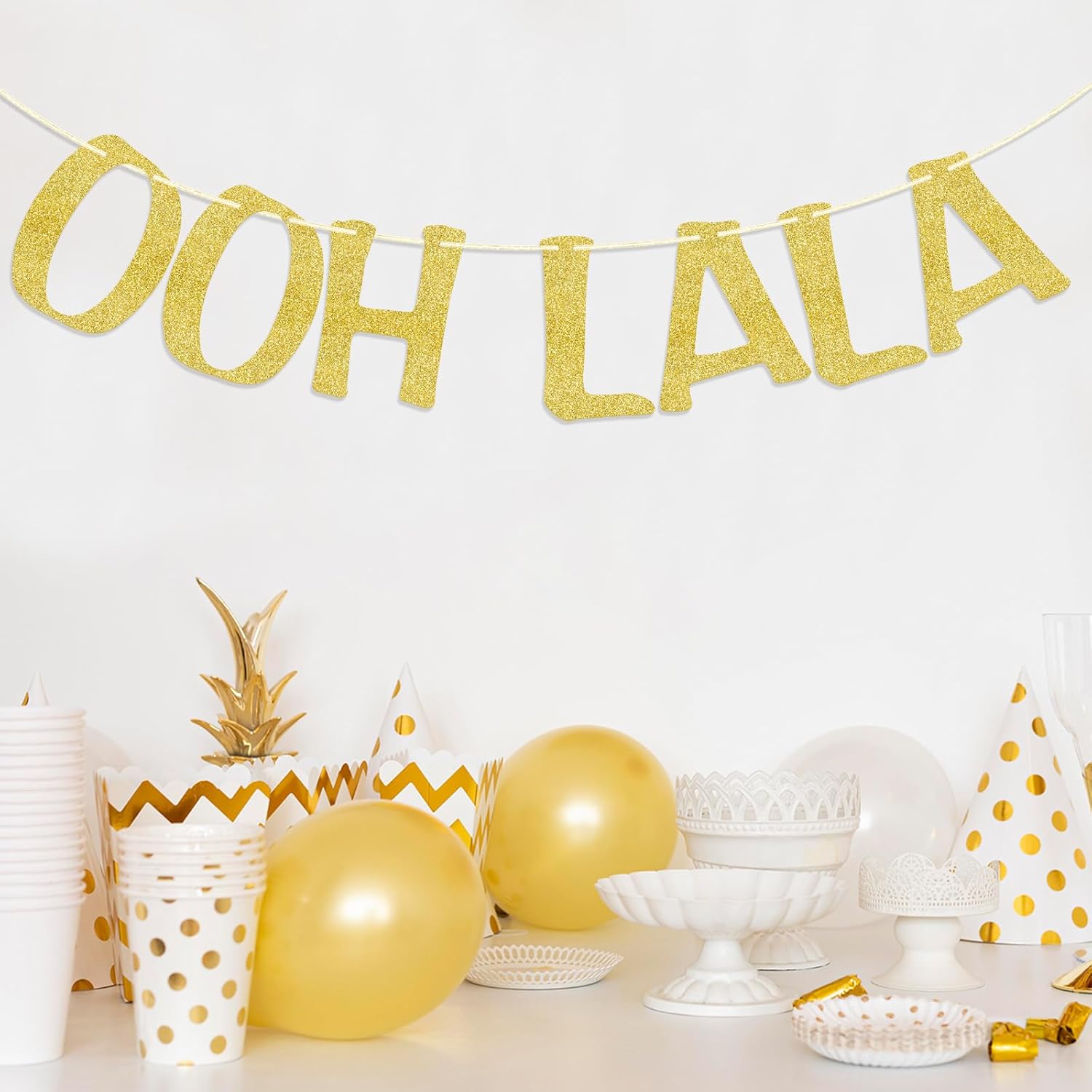 Paris Themed Gold Glitter Banner Decor