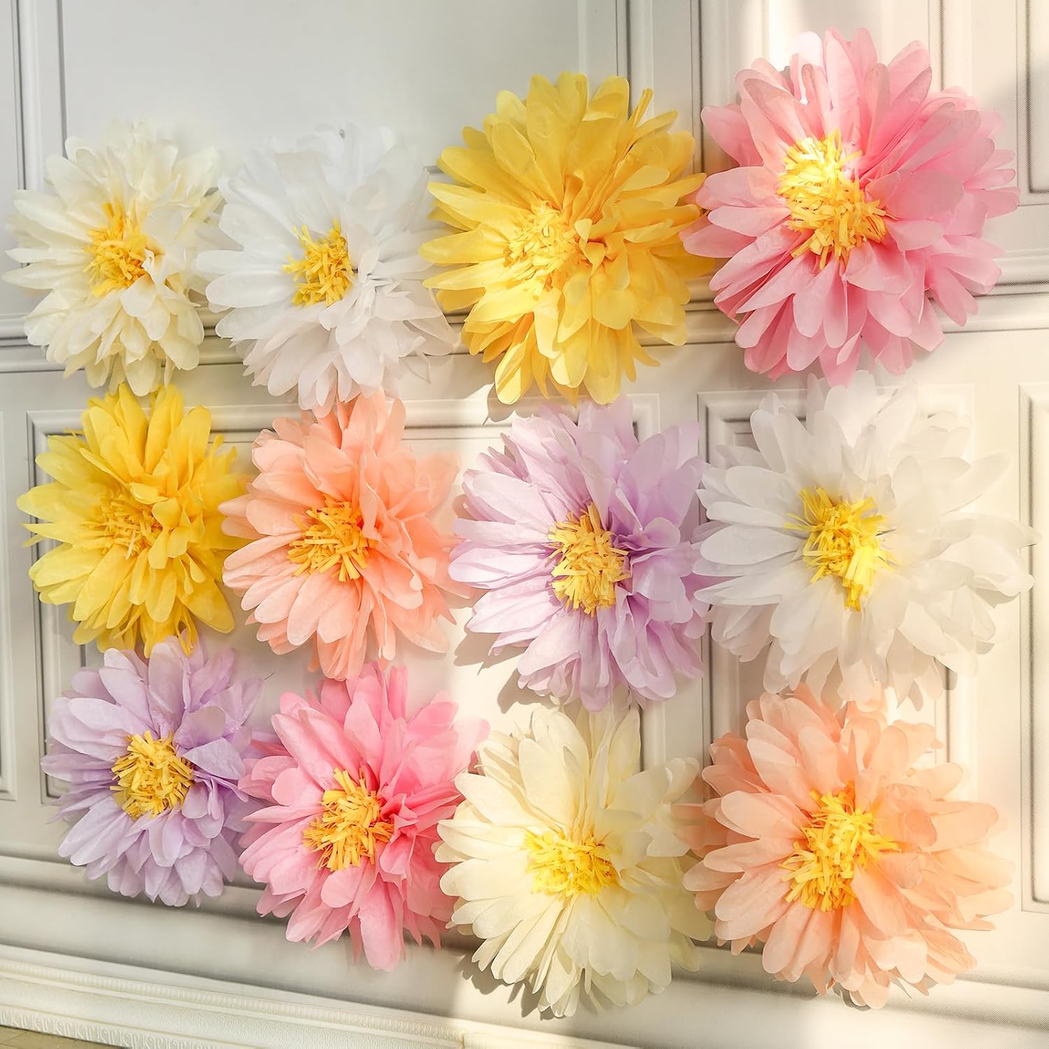 12 Pcs Daisy Tissue Paper Pom Poms Decorations
