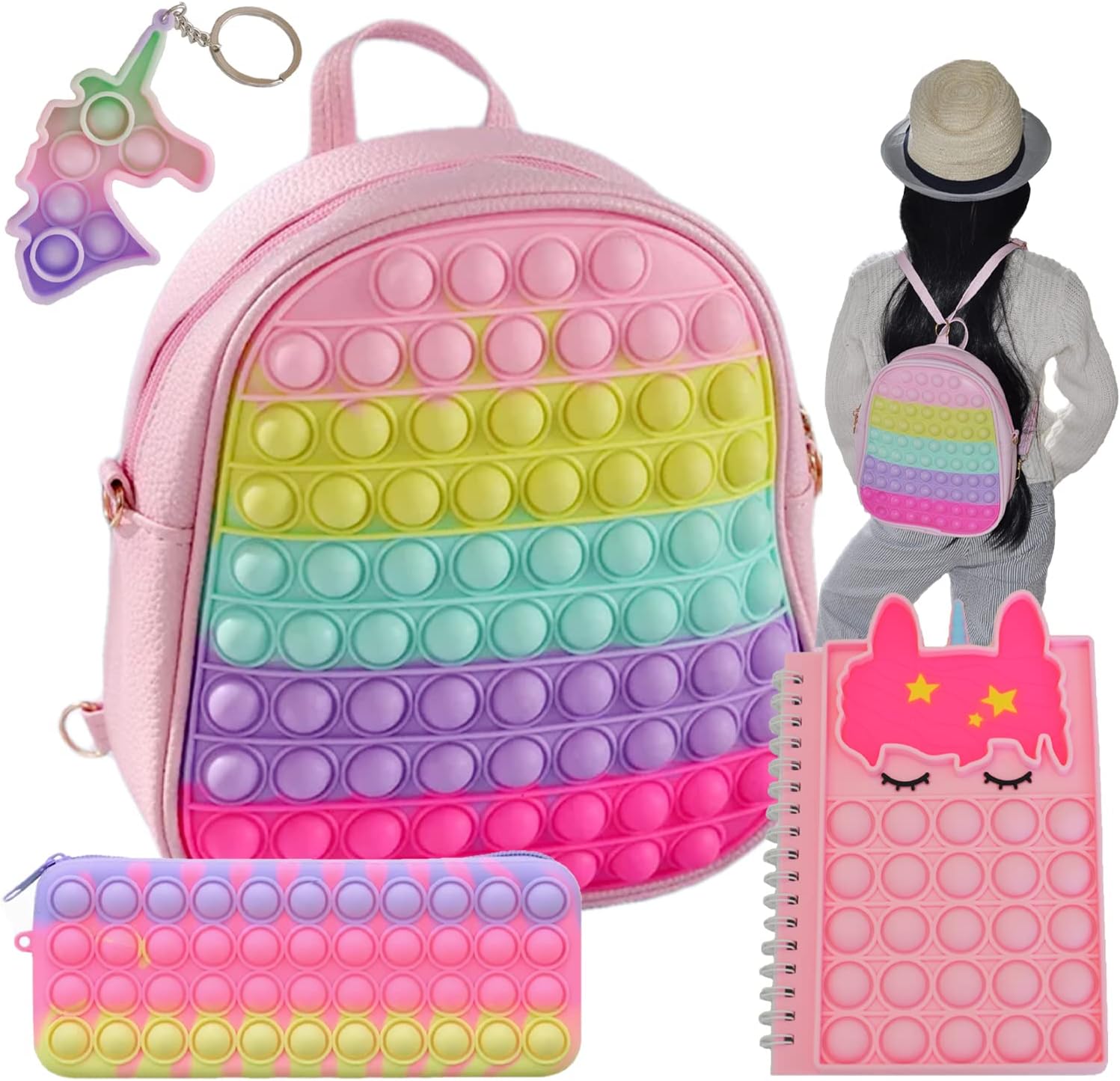 Pop Fidget Backpack Set for Girls and Teens