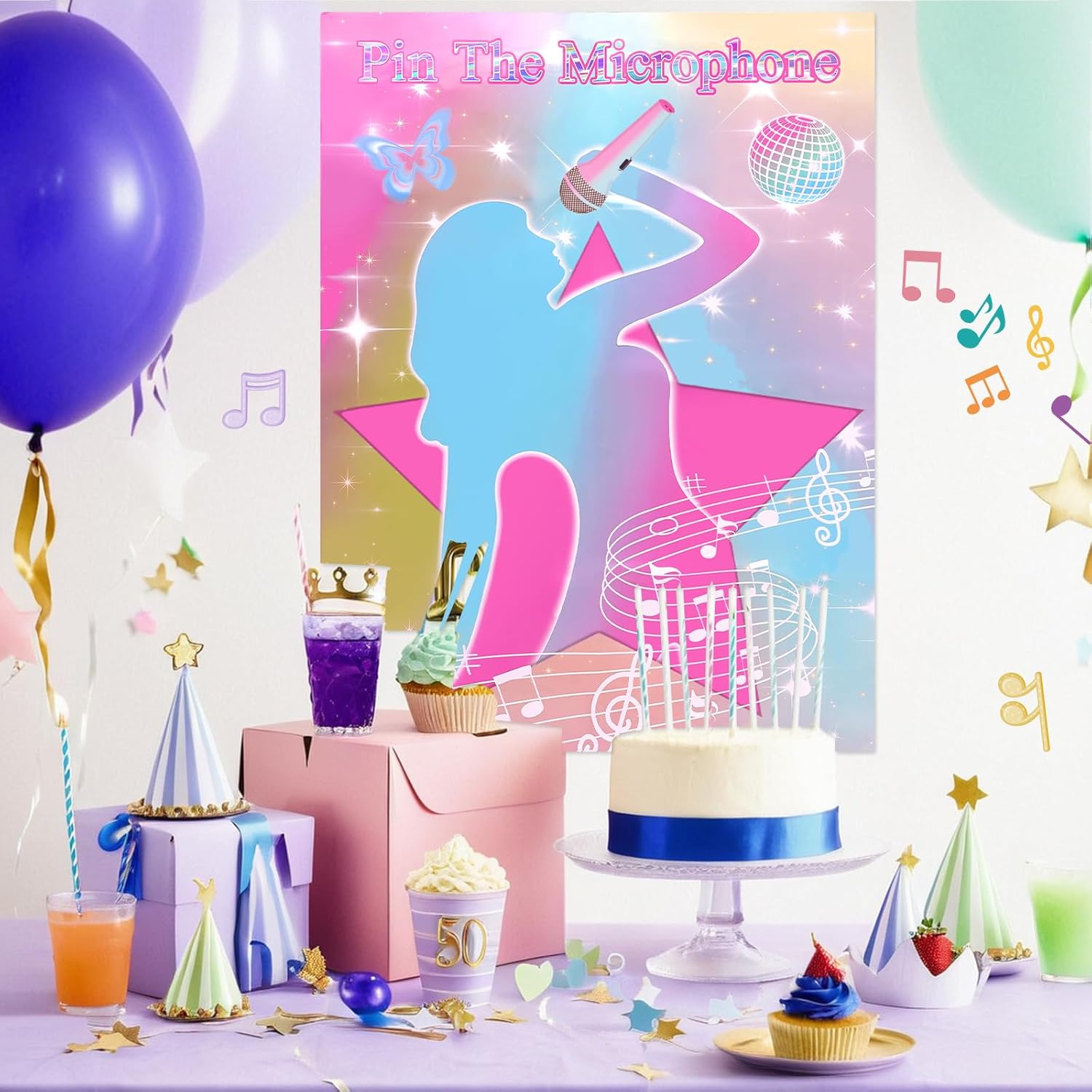 Pin The Microphones On Famous Singers Party Game Poster