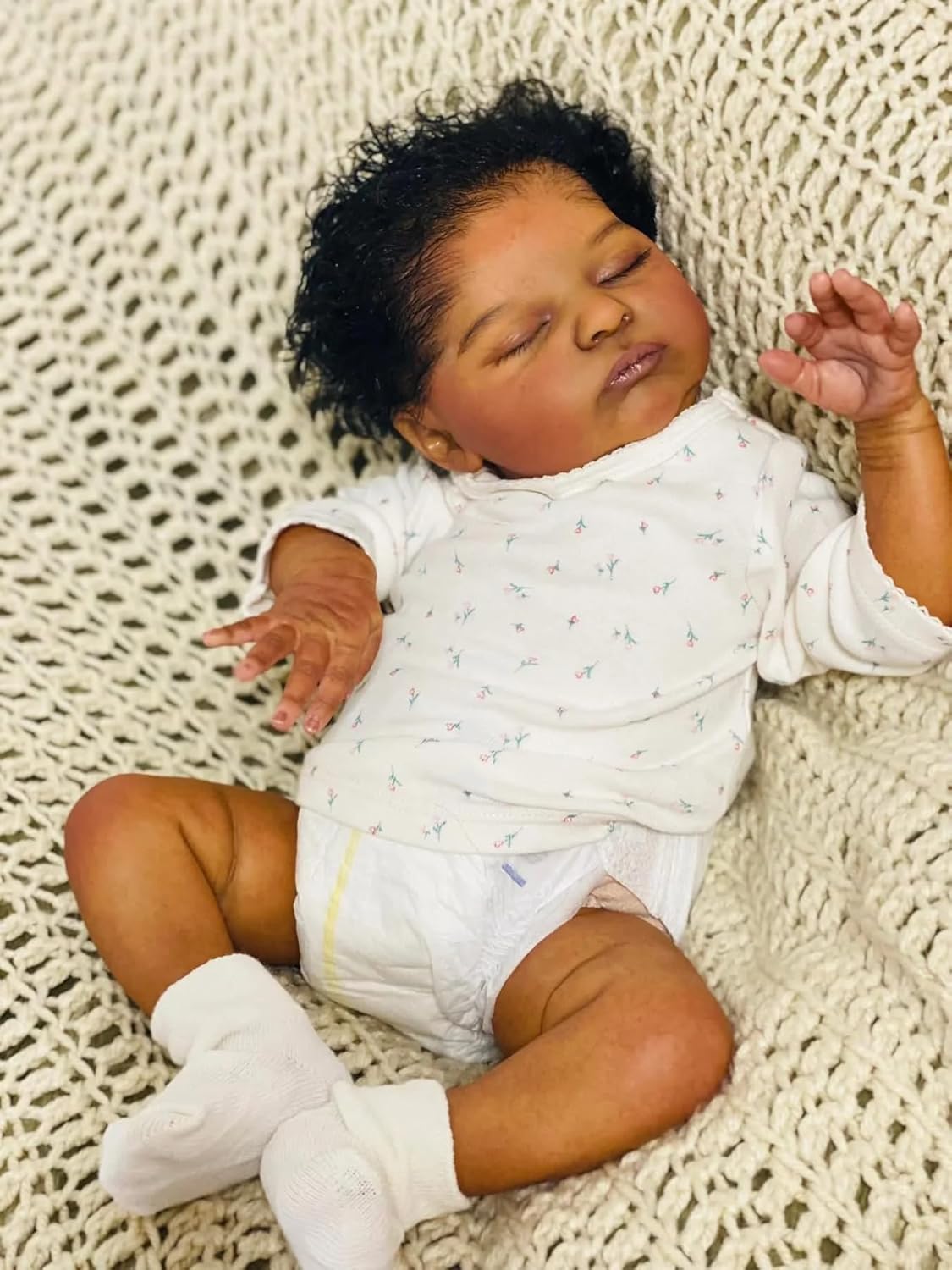 19 Inch Black Reborn Baby Doll with Curly Hair