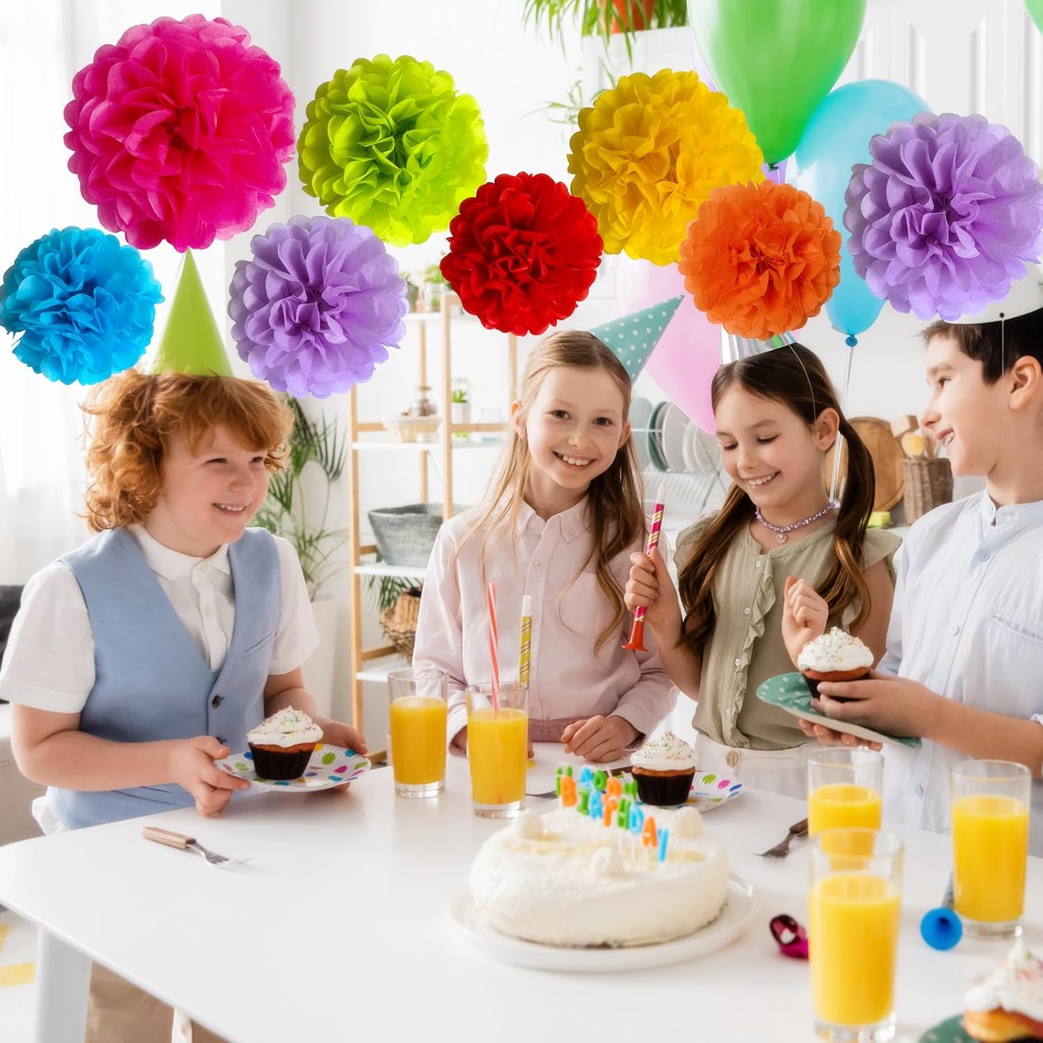 24 Packs Fiesta Decorations Tissue Paper Pom Poms Flower Set