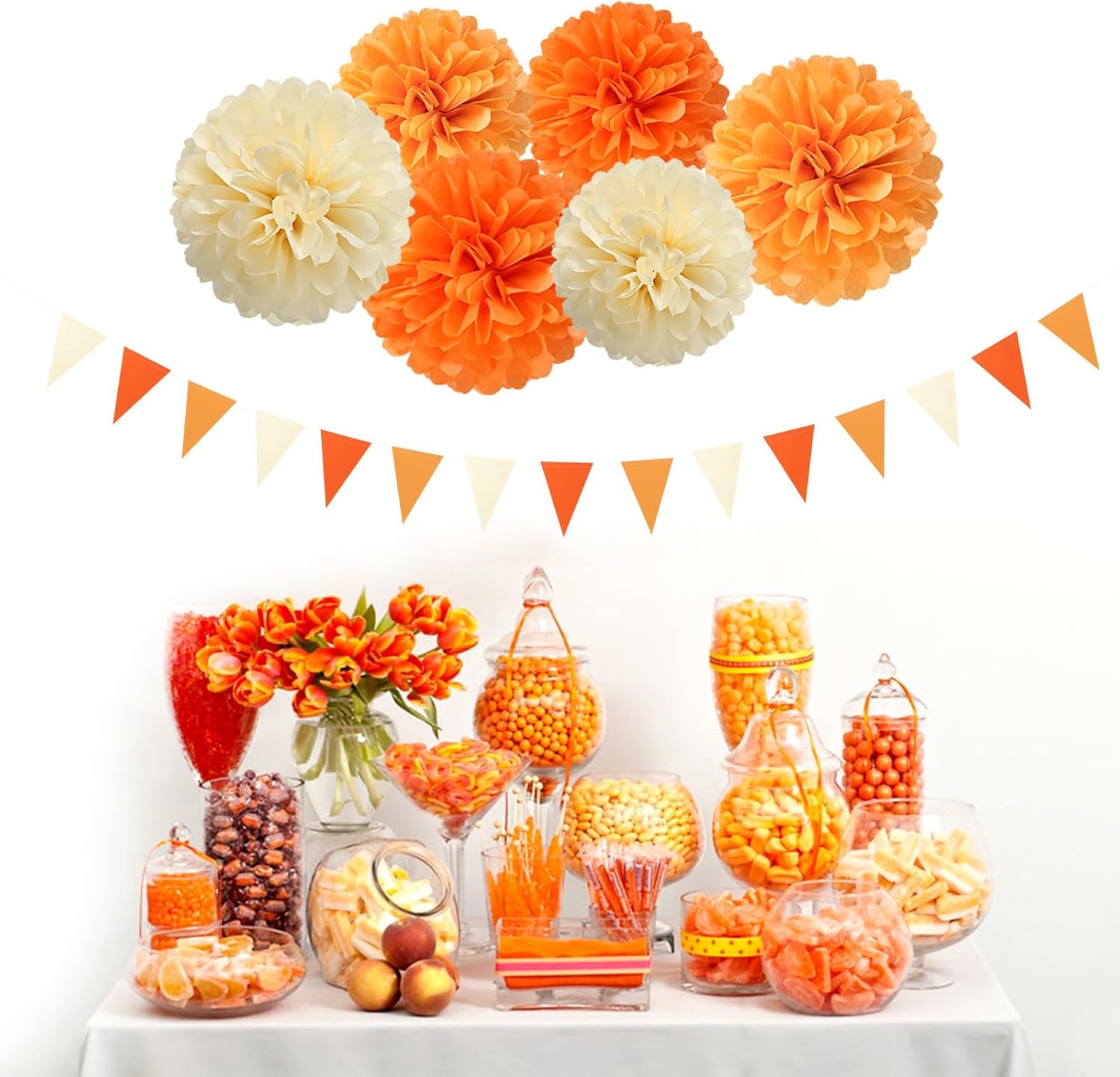 Orange Beige Fall Tissue Pom Poms Streamers Set