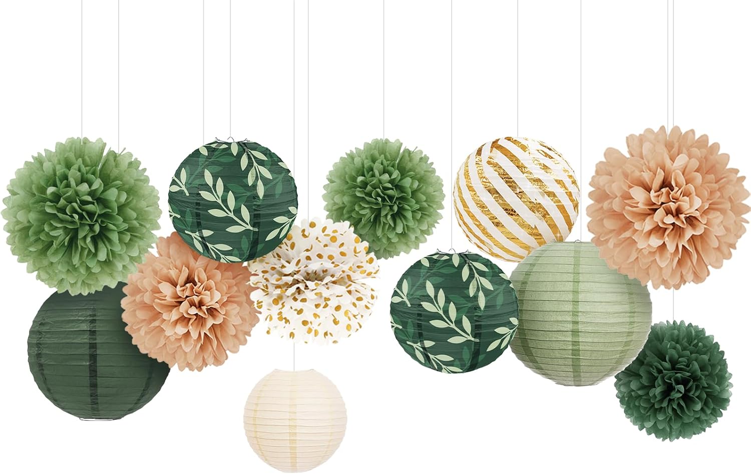 AOBKIAT 12PCS Olive Green Sage Paper Lanterns Set