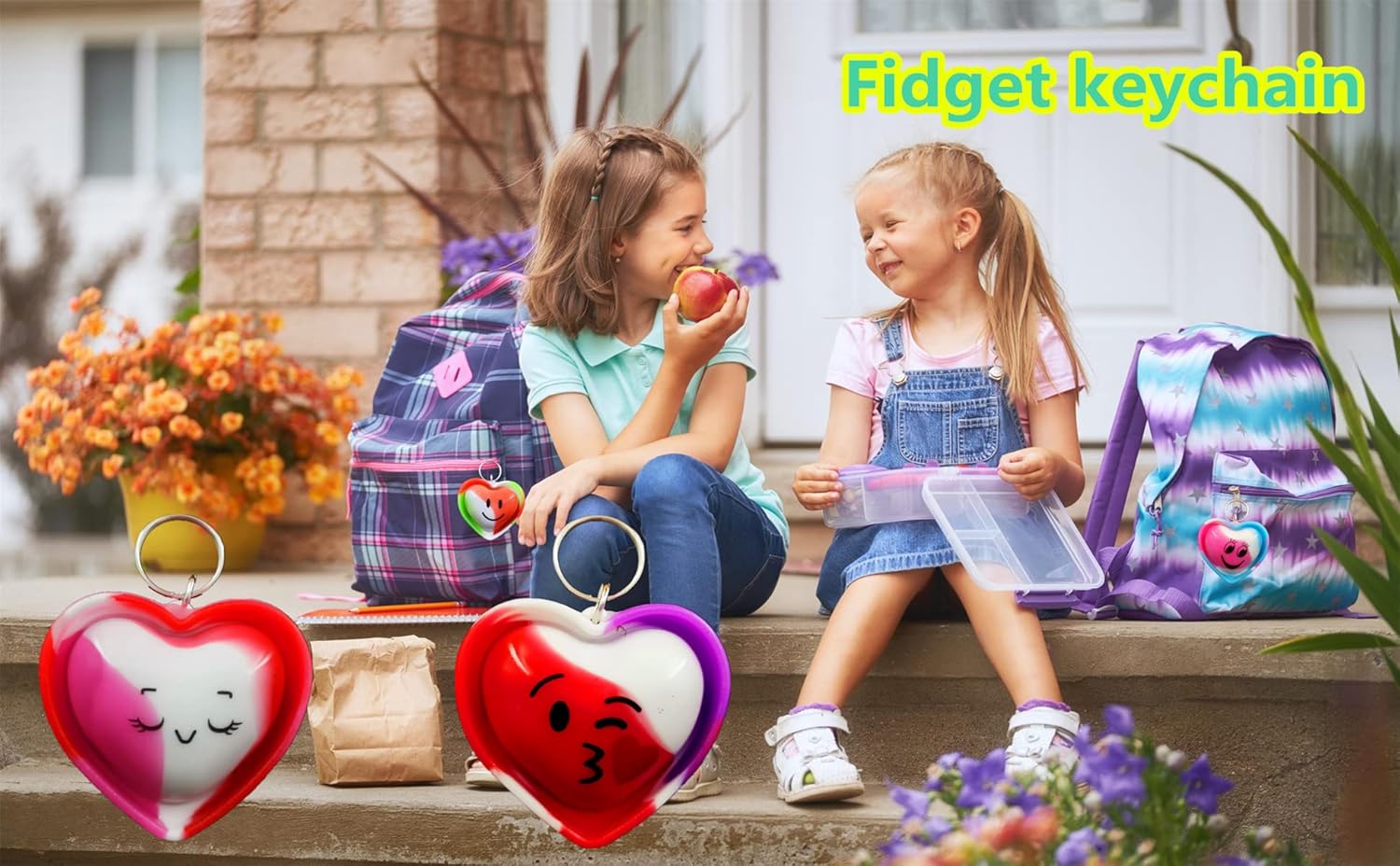 20 Pack Reversible Heart Fidget Keychains for Adults Kids