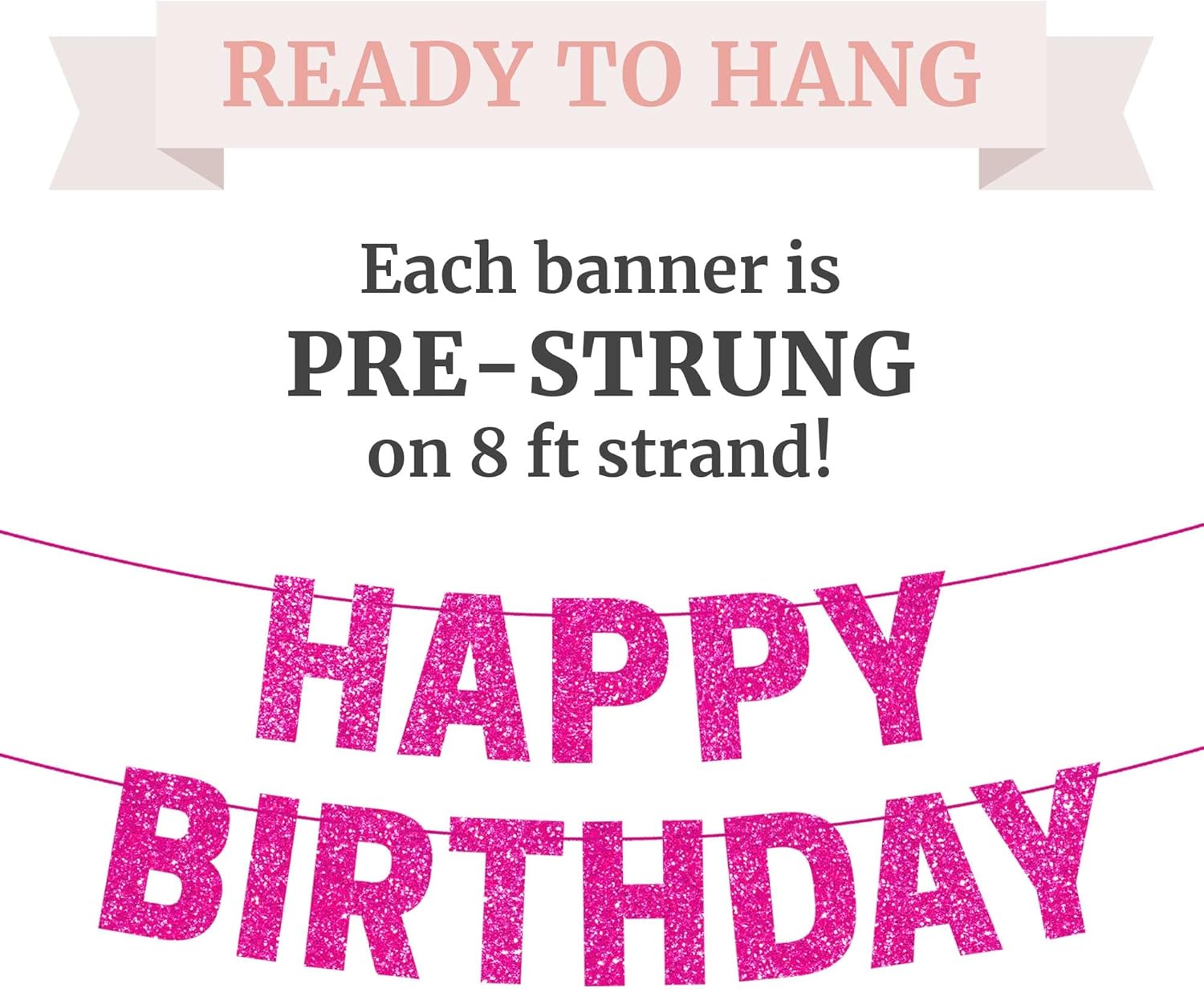 Prestrung Happy Birthday Banner with Glitter