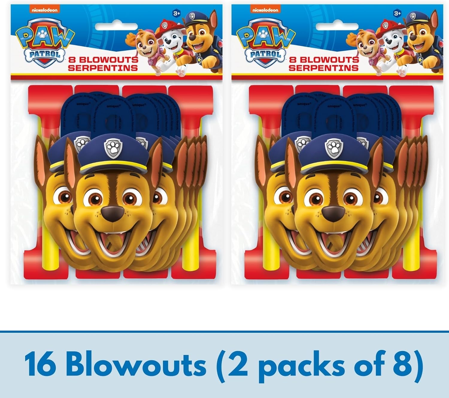 Unique Paw Patrol Party Favors - 16 Goodie Bags and 16 Blowouts