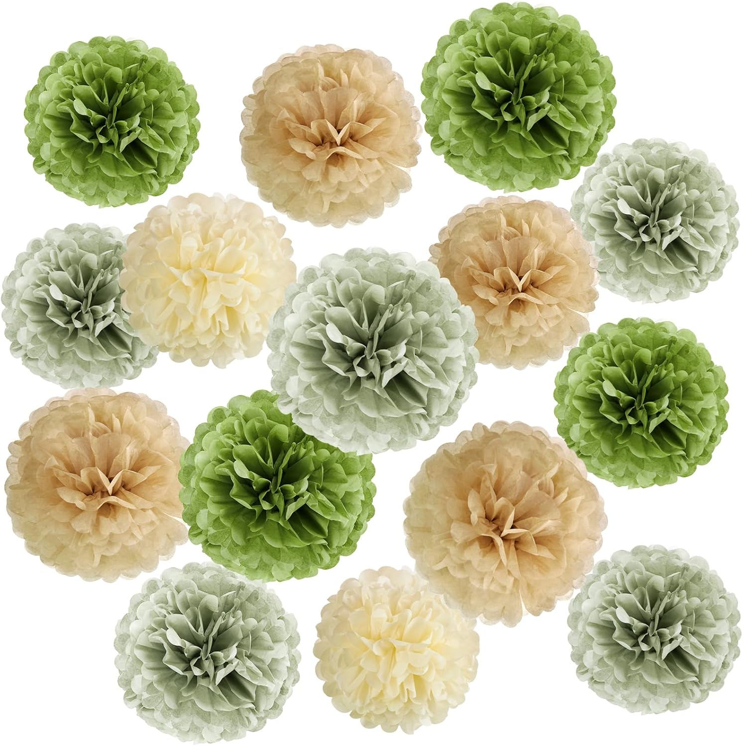 Sage Green Tissue Paper Pom Poms 15PCS Decor Set